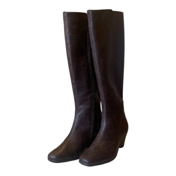 A2 By Aerosoles NWT Dark Brown Faux Leather Wedge Heel Riding Boot Size 7 - Picture 1 of 10